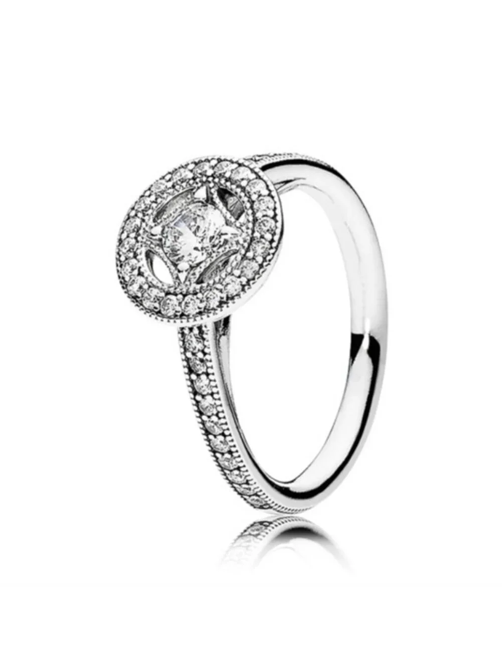 Pandora Sterling Silver Vintage Allure Ring w/Clear Zirconia - 191006CZ Size 52